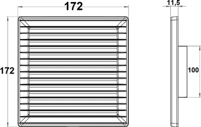 Technical drawing of a ventilation grille with dimensions.