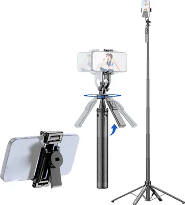 Zdjęcie produktu dla 4-nożny wysuwany statyw selfie do telefonu Maks. Długość 180 cm/71 cali Stabilny Quadrapod ze śrubą 1/4 cala Odłączany klips do telefonu Zdalna migawka Statyw do telefonu do Vlog Selfie Transmisja na żywo Grupowe zdjęcia wideo