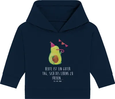 Produktbild von Mr. & Mrs. Panda Organic Baby Hoodie Avocado Party 24. - 36. Monat - French Navy - Geschenk, Happy Birthday, Kapuzensweatshirt, Kapuzenshirt, Geburtstag, Prüfung