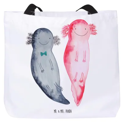 Produktbild von Mr. & Mrs. Panda Stoffbeutel Axolotl Freundin - Weiß - Geschenk, Strandtasche, Beutel, Liebe, Reisetasche, Laptoptasche, Tasche, Verlobter, Lurch, Tote Bag