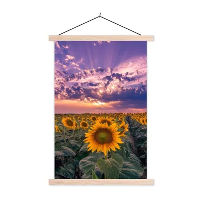 Produktbild von MuchoWow® Textilposter Blumen - Himmel - Lila - Sonnenuntergang 60x90 cm mit holzfarbenen Rahmen - Textil