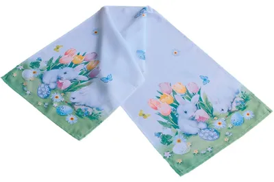 Productafbeelding van Tafelkleed TORA, paashaasjes en tulpenprint, polyester, 40 x 140 cm