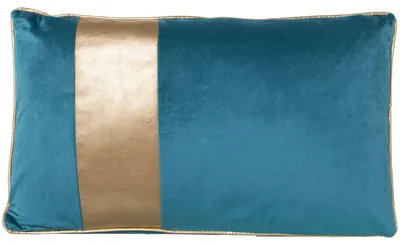 Samtkissen 50x30 cm, Blau mit Goldstreifen, Reißverschluss
