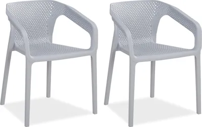 Obrázek produktu pro Gartenstuhl mit Armlehnen 2er Set Gartensessel Grau Stühle Kunststoff Stapelstühle Balkonstuhl Outdoor-Stuhl