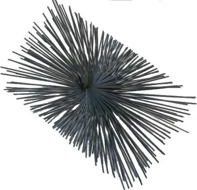 A chimney sweep brush with wire bristles.