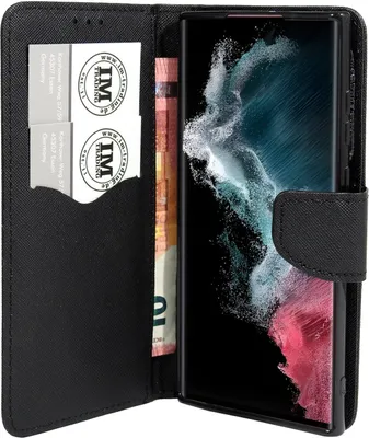 Produktbild von Buch Tasche "Fancy" kompatibel mit SAMSUNG GALAXY S24 ULTRA Etui mit Standfunktion, Kartenfach Schwarz