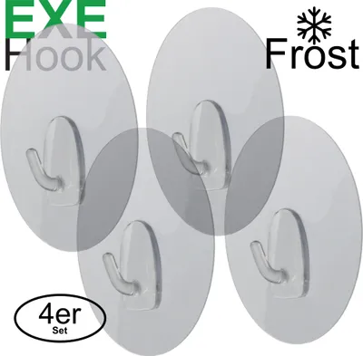 Produktbild von 4x EXE Hook Haken selbstklebend handtuchhalter ohne bohren wiederverwendbar Wasserfest bis 4Kg rund matt 8cm