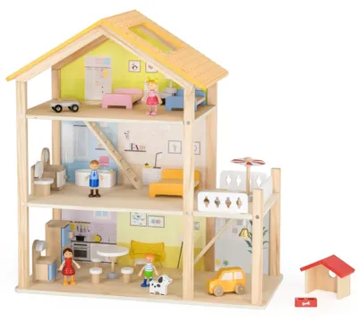 Obrázek produktu pro VIGA Dřevěný Set Domeček pro Panenky s Panenkami a Doplňky
