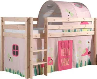 Produktbild von Vipack Spielbett Pino, Liegefläche 90x200 cm mit Textilset Vorhang und Tunnel "Spring"