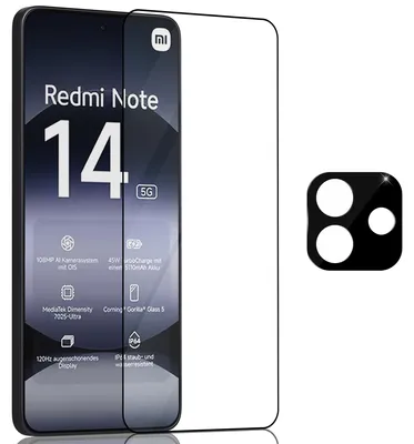 Obrázok produktu pre 1-balenie Xiaomi Redmi Note 14 Ochranné sklo na displej & 1-balenie ochrana objektívu - Tvrdené sklo 9H - Super kvalita 3D