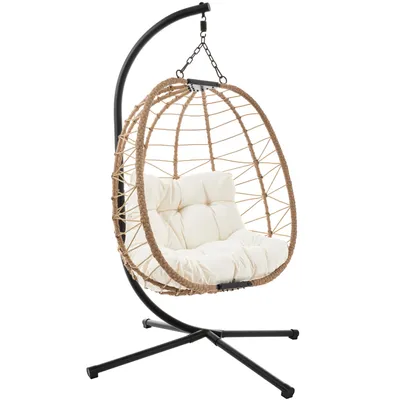 Produktbild von di volio Hängesessel mit Gestell CORTA beige, Hängestuhl für Indoor & Outdoor, bis 150 kg, Hängeschaukel aus robusten Materialien, inkl. Kissen