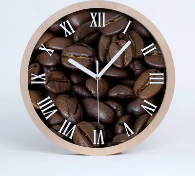 Produktbild von Holzuhr 25fi cm wanduhr - weiße Spitzen - Kaffeebohnen