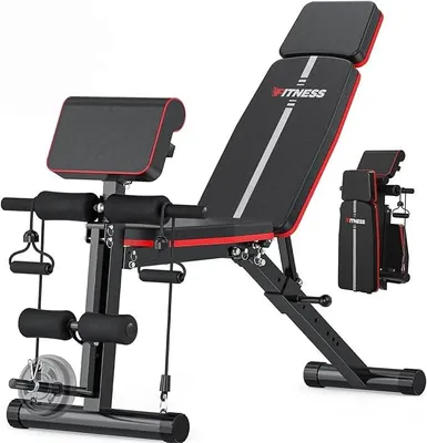 Imagen del producto de Banco de pesas ajustable para gimnasio en casa, con capacidad de 350 kg. Banco plegable con extensión para piernas y soporte para ejercicios de bíceps. Banco inclinado y reclinable para entrenamiento en casa