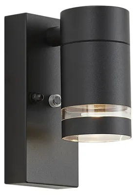 Zdjęcie produktu dla Nowoczesna lampa ścienna zewnętrzna czarna IP44 z czujnikiem zmierzchu - Ensam