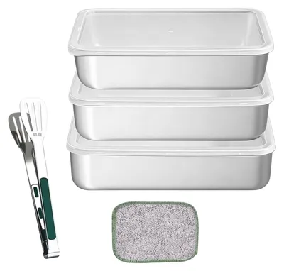 3-teiliges Panierschalen-Set, Edelstahl, 25x20x5 cm, mit Zange und Tuch