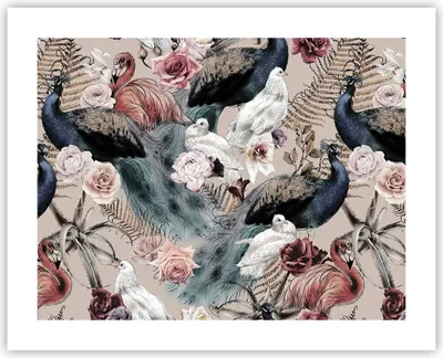 Produktbild von Poster - Poster ohne Rahmen - Pfauen Squab Flamingos - 50x40 cm - Wand Bild - Wanddeko - Wandbilder - Kunstposter - Wandposter - Bilder - Kunstdruck - Wanddekoration - Wandbild - P2XAA50x40-4890