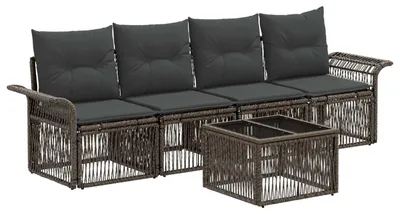 Image de Ensemble de canapés de jardin vidaXL, 5 pièces, gris, en polyrotin