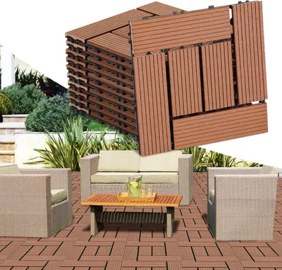 Produktbild von Izrielar WPC Terrassenfliesen, 30x30 cm, 33er Spar Set für 3m², Braun in Holzoptik, für Garten Balkon Bodenbelag mit Drainage und Klicksystem
