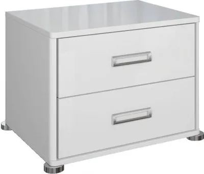 Produktbild von Weiße Hochglanz Nachtkommode Bella 55x42x45cm 2 Schubladen Modern Schlafzimmer Nachttisch