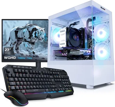 Produktbild von kiebel.de PC Set Gaming mit 27 Zoll TFT Invader XS V AMD Ryzen 7 5700X, 32GB DDR4, NVIDIA RTX 5060 8 GB, 1TB SSD, WLAN, Windows 11, Komplettsystem Gaming