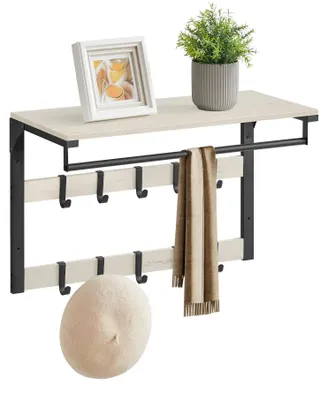 Produktbild von Wandgarderobe mit Ablage - Wandregal mit Haken - 10 abnehmbare Haken - Wandmontage - Montage erforderlich - Schwarz