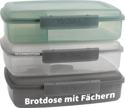 Produktbild von 3er Set Brotdosen für Kinder Lunchbox mit Fächern & Clickverschluss Kunststoff 3 Farben