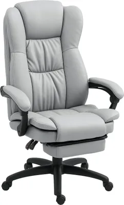 Immagine prodotto di Sedia da ufficio Fortuna Lai con funzione massaggio, sedia da scrivania ergonomica con funzione reclinabile, poltrona da ufficio regolabile in altezza con funzione girevole, poggiapiedi, telecomando, Pelle finta, grigio chiaro