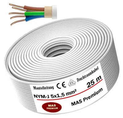 Produktbild von Feuchtraumkabel Stromkabel Mantelleitung 25 m NYM-J 5x1,5 mm² Elektrokabel
