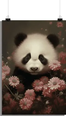 Produktbild von Panda Poster - Tierposter - Blumenposter - Naturposter - Aquarell Poster - 51x71cm - Perfekt zum Einrahmen