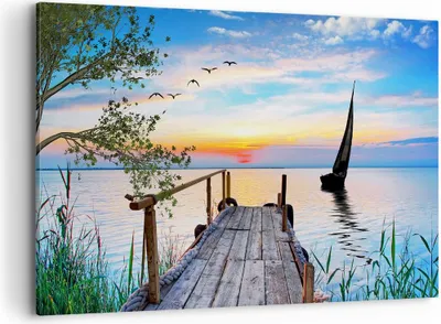 Produktbild von Bild auf Leinwand - Leinwandbild - Brücke See - 120x80cm - Wand Bild - Wanddeko - Wandbilder - Leinwanddruck - Bilder - Kunstdruck - Wanddekoration - Leinwand bilder - Wandkunst - AA120x80-4115