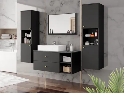 Obrázek produktu pro Nábytek do koupelny SEGUNDO 3 - černý mramor / matný černý + umyvadlo a sifon
