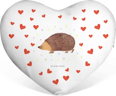 Produktbild von Mr. & Mrs. Panda Dekokissen Igel Herzen - Weiß - Geschenk, dekoartikel, Vertrauen, Herz Kissen, Leben, Kuschelkissen, Herzkissen, Liebe, Lustige Sprüche, Sofakissen