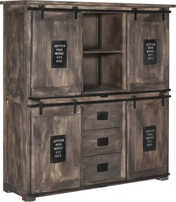 Image de MASSIVMOEBEL24 | Buffet 150x45 Manguier laqué Gris RAILWAY #225