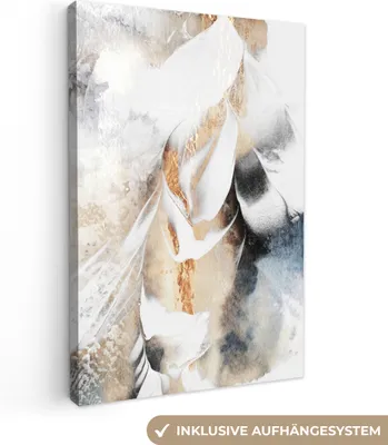 Produktbild von Wandbilder wohnzimmer 40x60 cm - Abstrakt und Modern - Weiß - Gold, Leinwand Bilder, Wanddeko, Gemälde