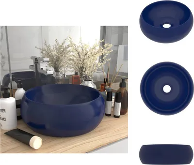 Obrázek produktu pro vidaXL kulaté umyvadlo matné tmavě modré 40x15 cm keramické - Koupelnové umyvadlo