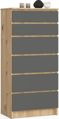 Produktbild von Akord Kommode 6 Schubladen Artisan-Eiche/Grafitgrau 60X40X130 Cm