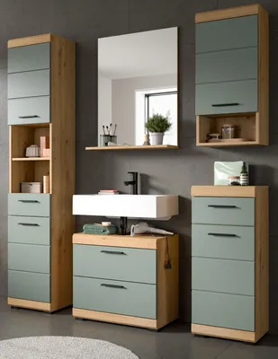 Produktbild von Badmöbel Set 5-teilig "Shawn" in Salbei und Artisan Eiche Badkombination 164 x 191 cm