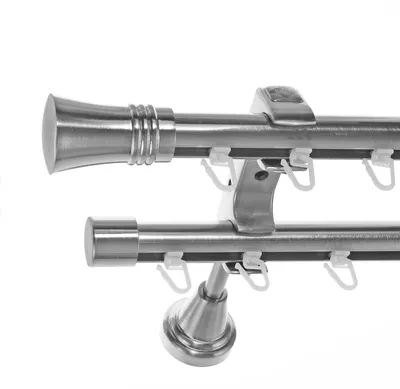 Produktbild von Innenlauf Gardinenstange Ø 20mm Metall Edelstahl Look 2-läufig Wandträger H60II