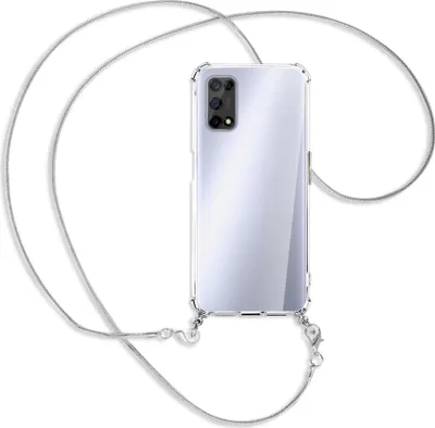 Produktbild von Handykette Backcover-Schutzhülle mit Band (Metall silberfarben) für Realme 7 5G / V5 5G - silberfarbene Kette Snake
