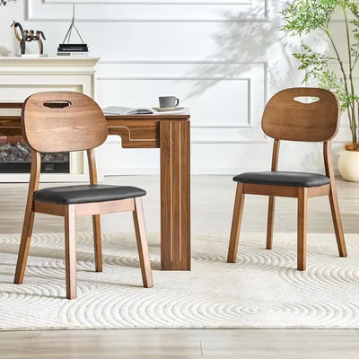 Productafbeelding van Set van 2 eetkamerstoelen met een ovale rugleuning, moderne houten stoelen met een handvatontwerp, beklede keukenstoelen voor eetkamer en woonkamer, alleen stoelen, zonder tafel, kleur: zwart