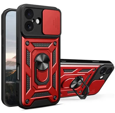 Produktbild von Hülle für iPhone 17 Magnetische Ring Ständer Halter Dia Kameraschutz TPU Bumper Silikon Schutzhülle Rot