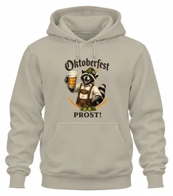 Productafbeelding van , "Prost" (proost), wasbeer, traditionele kleding (Dirndl-shirt), volksfeest, hoodie, capuchontrui, natuur, maat M