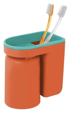 Produktbild von Zahnbürstenhalter ohne Bohren, selbstklebend, mit Zahnputzbecher, orange