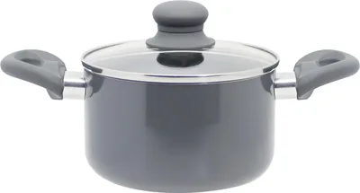Produktbild von Kochtopf ROM 16 cm grau aus Aluminium mit Antihaftversiegelung und Soft-Touch-Griffen – kratzfest, induktionsgeeignet, für alle Herdarten geeignet