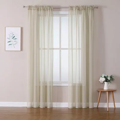 Obrázek produktu pro Ibenzoa® Sada 2 kusů průsvitných záclon, barva béžová, rozměry 140 x 225 cm, 100% polyester – propouští světlo, s kapsami na tyče a kolejnice