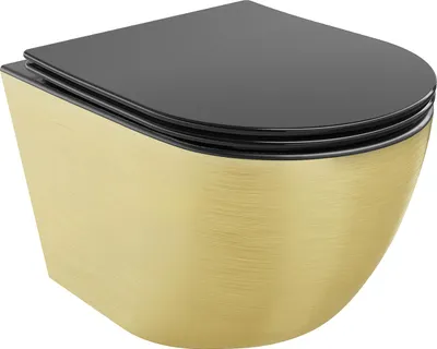 Image de Mexen Lena Cuvette de WC sans rebord avec dalle Slim à chute lente, Duroplast, noir mat/motif géométrique doré - 30224077