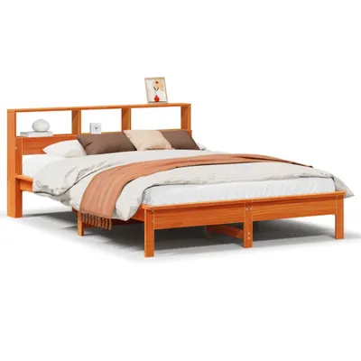 Produktbild von Massivholzbett mit Regal ohne Matratze Wachsbraun 120x200 cm