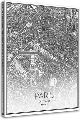 Produktbild von Leinwandbild paris - stadtplan 60x90 cm Feeby grau wandbild bereit zum aufhängen
