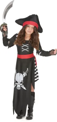 Immagine prodotto di Costume da bambina pirata bucaniere nero-bianco-rosso - 122/134