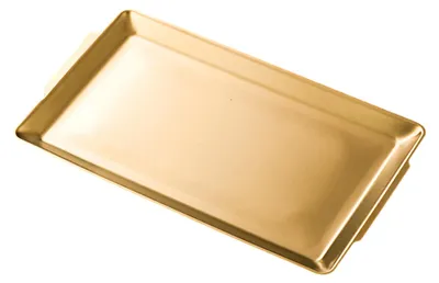 Produktbild von Servierplatte aus Edelstahl für Grillabende, robuste rechteckige Servierplatte mit Griffen, spülmaschinenfest, modernes Küchenutensil